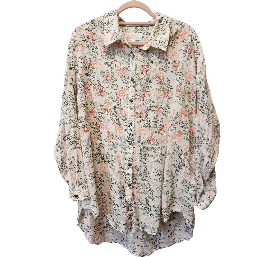 Anthropologie Floral Button-Up Blouse in Cream, Pink, Black
